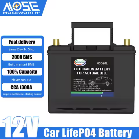 80D26L/R 12V LiFePO4 Car Battery Jump Starter 80Ah CCA1300 Spare Battery Portable Rechargeable Lithi