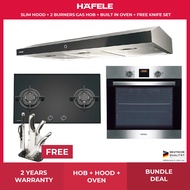 Hafele Promo Bundle C - 90CM Slim Hood + 2 Burners Gas Hob (PUB / TG) + Built In Oven + FREE GIFT Knife set (538.61.966)