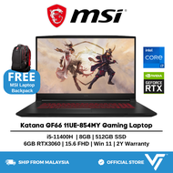 MSI Katana GF66 11UE-854MY (Intel i5-11400H, 8GB, 512GB, RTX 3060, 15.6" FHD, W11) Gaming Laptop