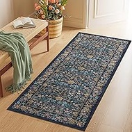 DUKINO 2x5 Washable Runner Rug, Floral Non Slip Bathroom Rugs with Soft Low Pile Design, Lightweight