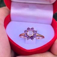แหวนพลอยมูนสโตนล้อมพลอยเมทิสต์เงินแท้ 92.5% ชุบ Pink Gold ไซส์นิ้ว 55 หรือ 7.5 US  สินค้าส่งในกล่องเครื่องประดับ พร้อมใบรับประกัน