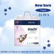 Aiwibi Baby Diapers Premium Super Soft Newborn NB - 22pcs Tape (Australia)