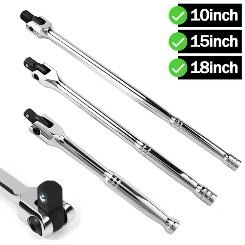 1/2'' 10/15/18inch Drive Breaker Bar Wrench Socket Extension 180-Degree Cr-V Flex Head and Engraved 