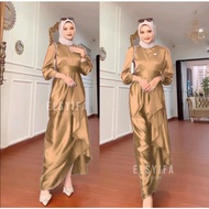 Jusi Dress Satin Silk Bridesmaid Mewah Gamis Polos Outfit Kondangan Tunangan Wisuda Lamaran Engageme