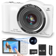 JY S100 Digital Camera for Photography - WiFi 4K 75MP Vlog Camera, Touch Screen Autofocus Point & Sh
