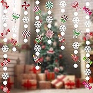 6 Pieces 13 ft Candy Land Christmas Decorations Christmas Candy Garland Lollipop Candy Cane Decorations White Snowflake Dot Peppermint Garland Multicolor Ornaments for Christmas Tree Xmas Decor