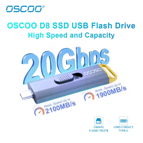 OSCOO Wireless SSD 1TB 2TB SSD Flash Drive 20Gbps 3D TLC Nand Flash USB3.2 Gen2*2 TypeC Memory Disk 