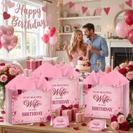 To My Beautiful Wife Birthday Gift Bag Set with Card & Tissue Paper – Happy Birthday Wife Gift Bags 