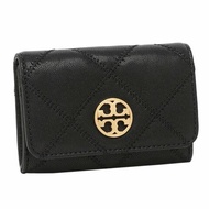 【TORY BURCH】高質感真皮菱格紋翻蓋零錢包-黑