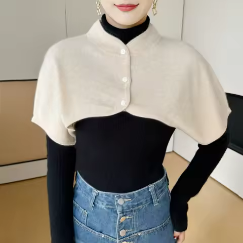 Autumn Winter 100% Cashmere Shawl for Women, Warm Vest, Ultra Short Sweater Scarf, Knitted Wool Half