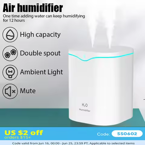 2000ML USB Air Humidifier Double Spray Port Essential Oil Aromatherapy Diffuser Cool Mist Maker Fogg