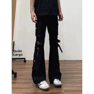 Retro Mỹ Y2K Abibei Quần Jean Nam Nữ Rời Ống Rộng Tầng-Chiều Dài Micro Loe Quần Dài Quần Jean Thường