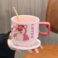 2024 New Disney Strawberry Bear Ceramic Mug Water Cup With Spoon High-Looking Coffee Cup Birthday Gi