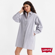 Levis 女款 長版寬鬆落肩條紋襯衫洋裝 / 打摺寬袖 熱賣單品