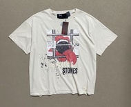 Paly Hollywood美潮新款Rolling Stones Mosquito Tongue系列滾石樂隊（The Rolling Stones）標誌性大舌頭 蚊子圖案白墨直噴印花天地針工藝水洗磨破
