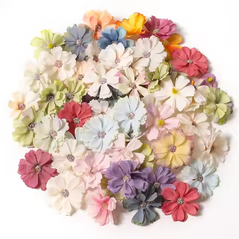Bulk 4.5CM Silk Daisy Head Mini Home Wedding Decoration DIY Scrapbook Artificial Flowers Christmas W