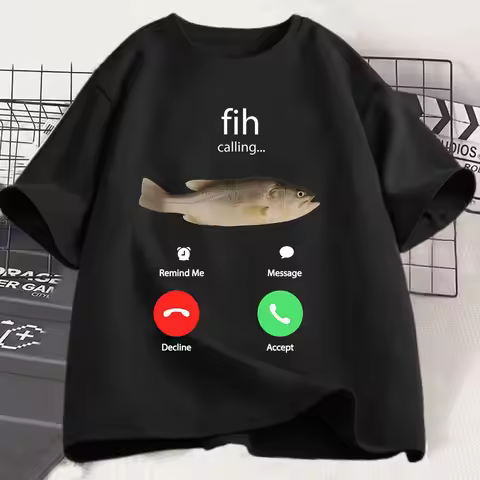 Fih Calling Remind Me Message Decline Accept Phone Call Fish T-shirts Funny Fishman Outfit T-shirt M