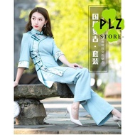 CNY cny 2024 Hanfu Costume Sky Blue Long Hanfu Top one set women Plus Size High Waist Casual Retro C