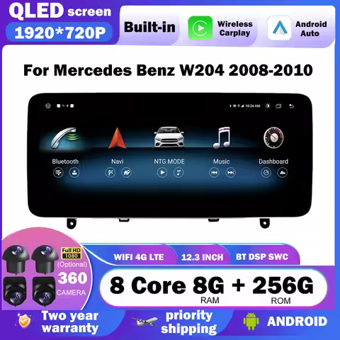 12.3" For Mercedes Benz W204 C200 C300 2008-2010 NTG 4.0 Carplay Auto Car Raido 4G GPS Navigation Mu