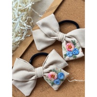 Hand-embroidered bow tie/handmade lady's hair tie/ Meaningful hand-embroidered gift