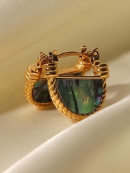 Uworld 1對時尚珠寶扇形鮑魚殼耳環防水不易變色,18k金鍍不鏽鋼耳環適用於女士派對珠寶