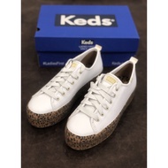 2021 KEDS cowhide white shoes 4.5CM leopard print platform pancake good