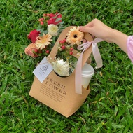 [Wholesale 50 BAGS]Fresh Flower handle paper bags for flowers and drinks, used as gifts, with bottom