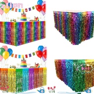 ZLION Table Skirt, Rainbow Gradient Wavy Design Foil Fringe Table Skirt,  Metallic Tinsel Foil Fring