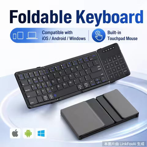 JITE Foldable Wireless Keyboard Ultra Slim Touchpad Bluetooth Keyboard Rechargeable Folding Keyboard