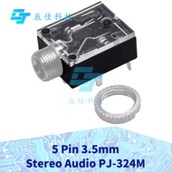 PJ324 5 Pin 3.5mm Stereo Audio Jack Socket PCB Panel Mount for Headphone With Nut PJ-324M