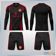 Bộ Quần Áo Bóng Đá CLB M.U Đen Dài Tay SS25 - Đồ Đá Bóng Thun Lạnh 4 Chiều