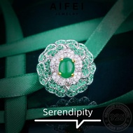 AIFEI JEWELRY Women Emerald Luxury Cincin Silver Ring Accessories For Perempuan Perak Original 925 純銀戒指 Korean Adjustable Sterling Style Court R2385