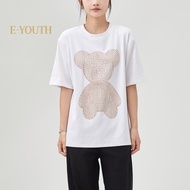Eyouth 13155 Women's Oversized T-Shirt with Geometric Bear Print - Casual Loose Fit Short Sleeve Tee