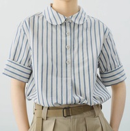 【鹽系海軍】法式復古/條紋彼得潘領襯衫