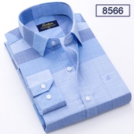 Áo Sơ Mi Nam Thương Hiệu Anton Dài Tay Công Sở Trung Niên Vải Cotton Họa Tiết Kẻ Caro Màu Xanh - 856