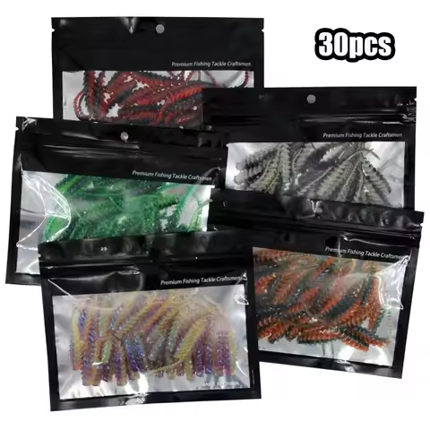 30pcs/set Threaded small tail soft bait, lure soft worm, sea hair worm soft bait, bass trout black b
