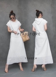 (นางแบบใส่ชุดขาย) [whitetheme]​ V3 SecRet Hoodie DresS เดรสฮูด แขนสั้นทรงน่ารัก มีฮูดเก๋ๆ เดรสยาวผ้า