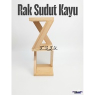 Minimalist Zigzag Wall Corner Shelf, Dutch Teak Wood, 3 Tier, Modern, Multipurpose Display Stacking 