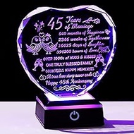 Arikyrist 45th Wedding Anniversary Crystal Heart Keepsake with 45 Years of Marriage Gifts for Couple