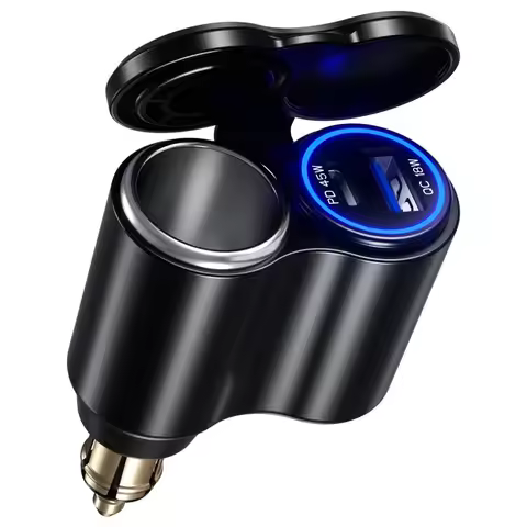 Motorcycle Din Hella Plug to QC 18W & PD 45W USB Type-C Charger with 12V Cigarette Lighter Socket fo