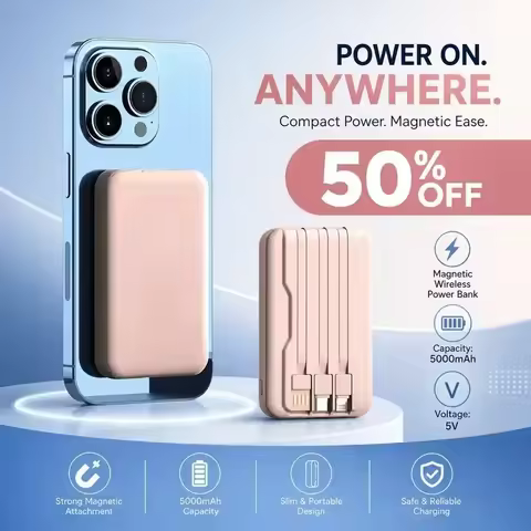 20000mAh 5V Power Bank for Wireless Charging Magnetic Suction Portable Fast Charging Power Bank with