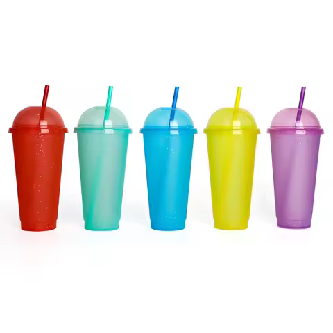 reusable 700ml 710ml 24oz plastic glitter cup glitter glasses beaker with straw