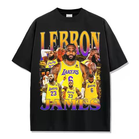 LeBron James Gradient Typography Graphic T-Shirt Oversized Crew Neck Soft Cotton Breathable Basketba