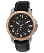 Fossil Men s FS4943 Grant Slim Stainless Steel Watch with Black Leather Band