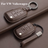 Leather Car Flip Key Case Cover Fob For VW Volkswagen Golf 7 MK7 Tiguan MK2 For SEAT Ateca Leon FR 2