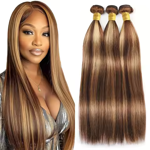 8-30 Inch P4/27 Highlight Straight Human Hair Bundles 12A Brazilian Remy 100% Human Hair Extensions 