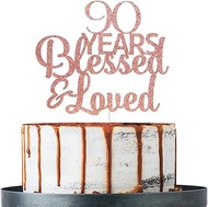 Rose Gold Glitter 80 Years Blessed & Loved Cake Topper - 80th Birthday / 80th Anniversary Cake Toppe