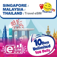 Happy Singapore / Malaysia / Thailand eSIM - 3-15 Days 1GB/Daily Unlimited Data Prepaid Travel eSIM