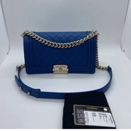 Chanel香奈兒 Boy 中號單肩包 藍色鏈條包手提包