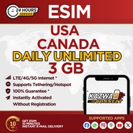 eSIM  USA&Canada Daily Unlimited 3 GB Data 1-7 DAYS | eSIM Activated Instantly